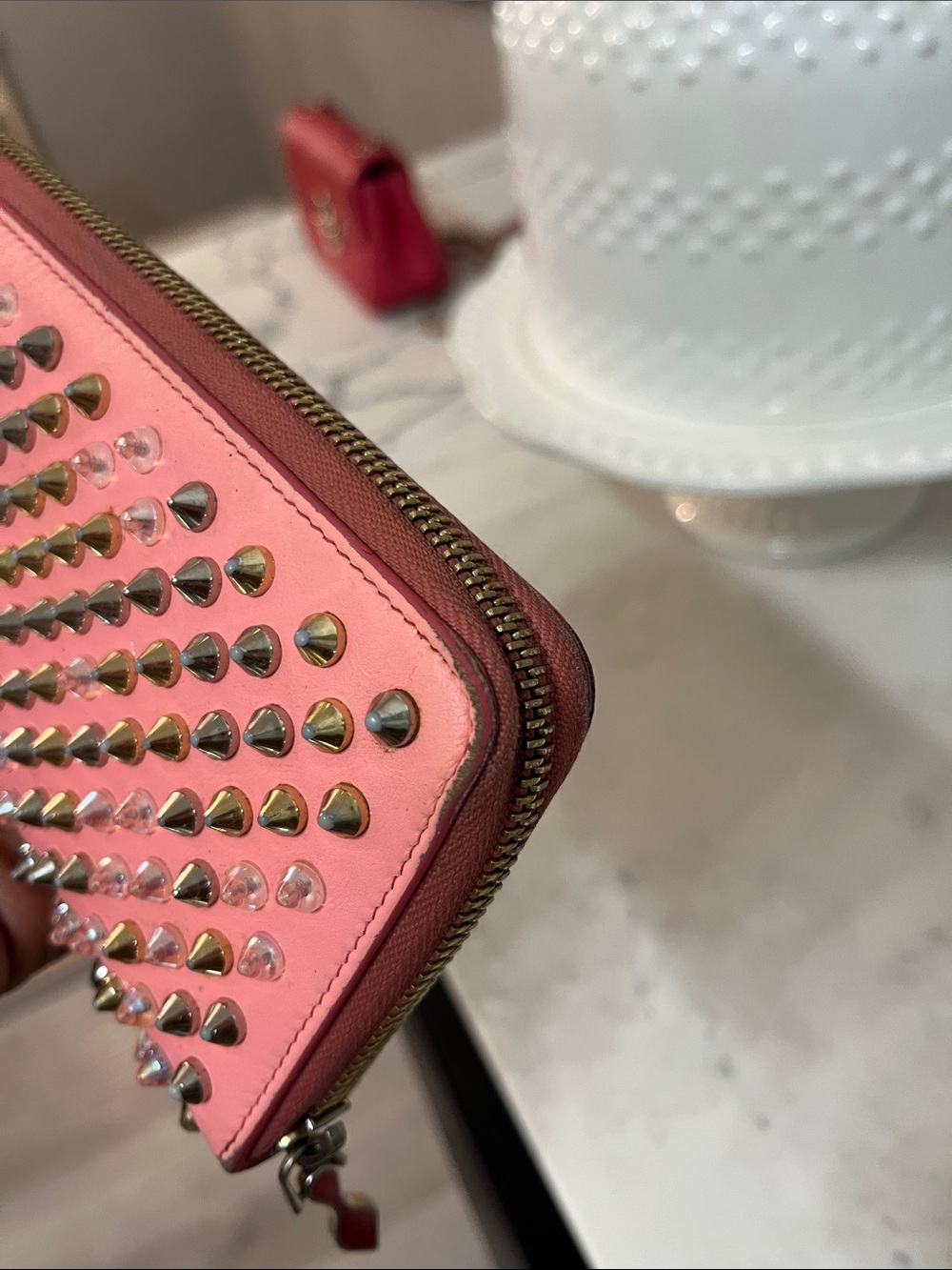 Christian Louboutin Pink Studded Zip Wallet - Picture 7 of 10